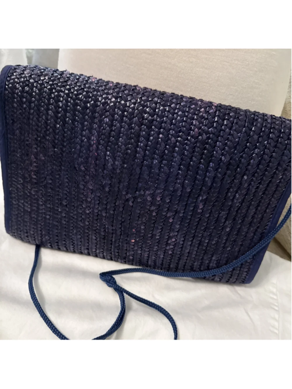 Waves Tandem Bags Of California Navy Straw Raffia Envelope Clutch Bag